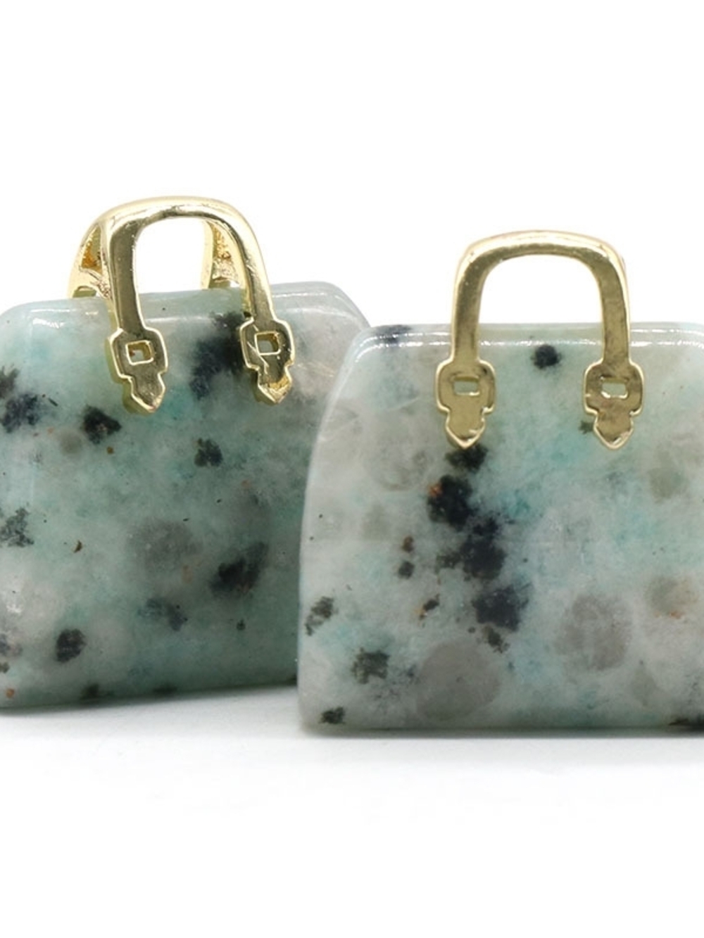 Green Speckled Stone Mini Bag Charm with Gold Tone Handles